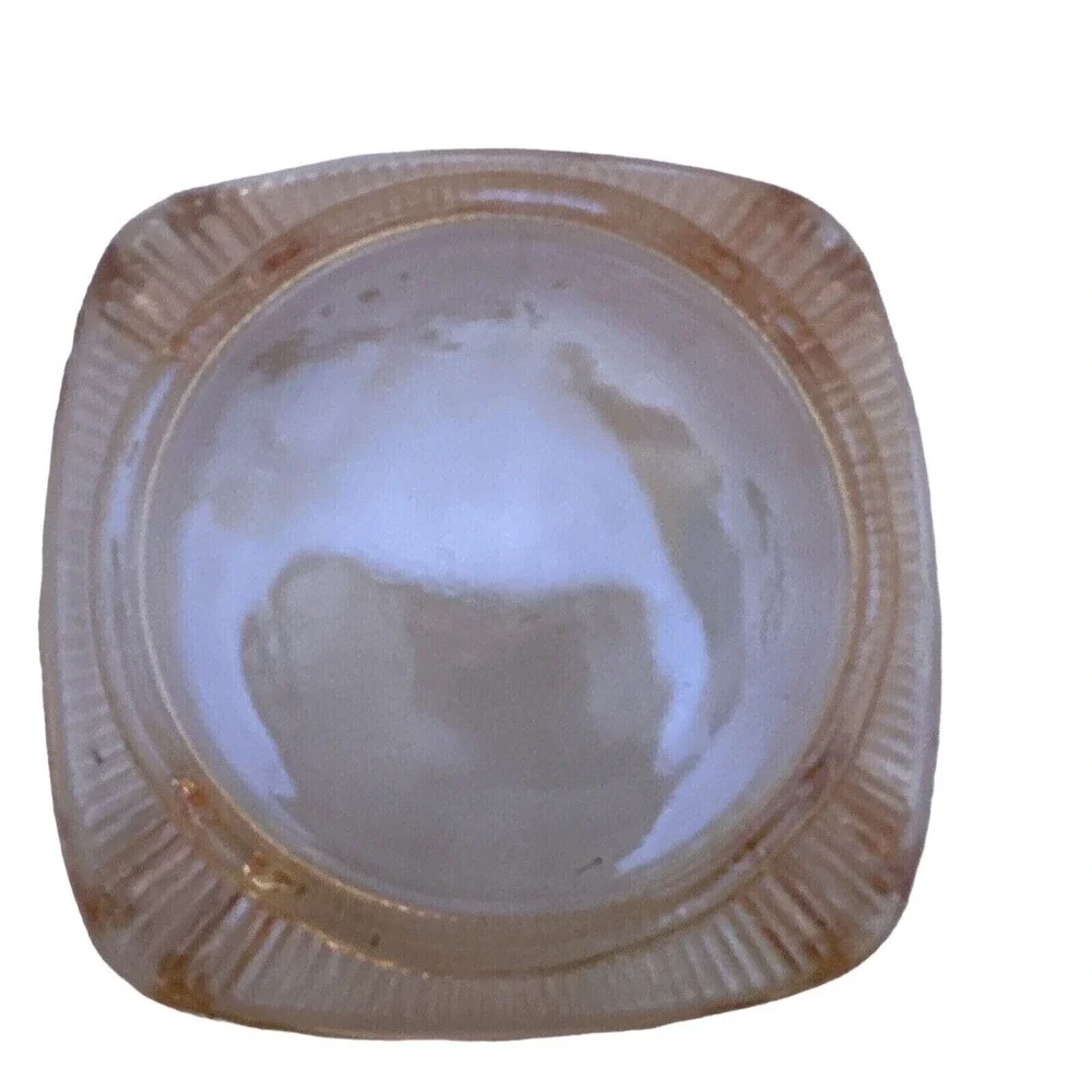 Vintage Carnival Peach Glass Ashtray Retro‎ Home Decor Square Cigarette Holder